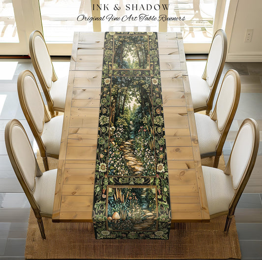 Fairy Meadow Mushroom Forest Table Runner Mystic Academia Folklore Inspired, Fairycore Woodland Gothic Whimsical Medieval Dining Room Decor