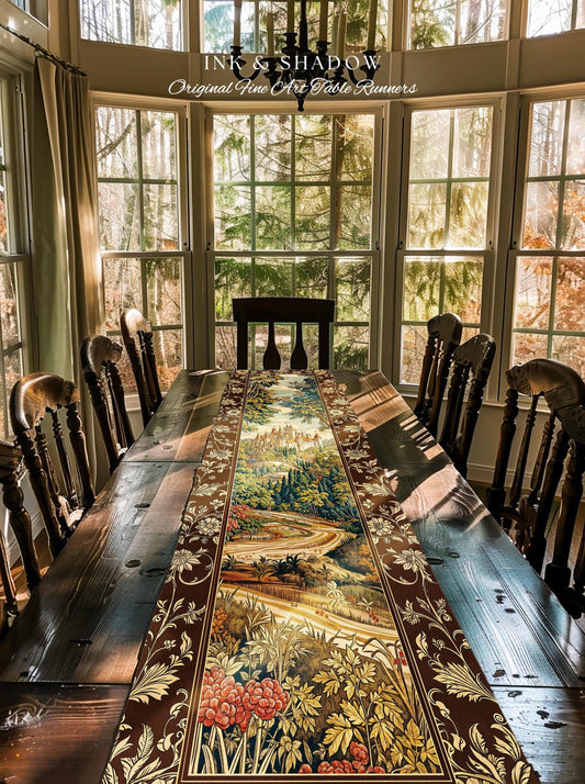 Book Nook Fairytale Castle Table Runner, Woodland Fairycore Bohemian Folklore Aesthetic Magical Landscape Forestcore Dark Academia Decor |