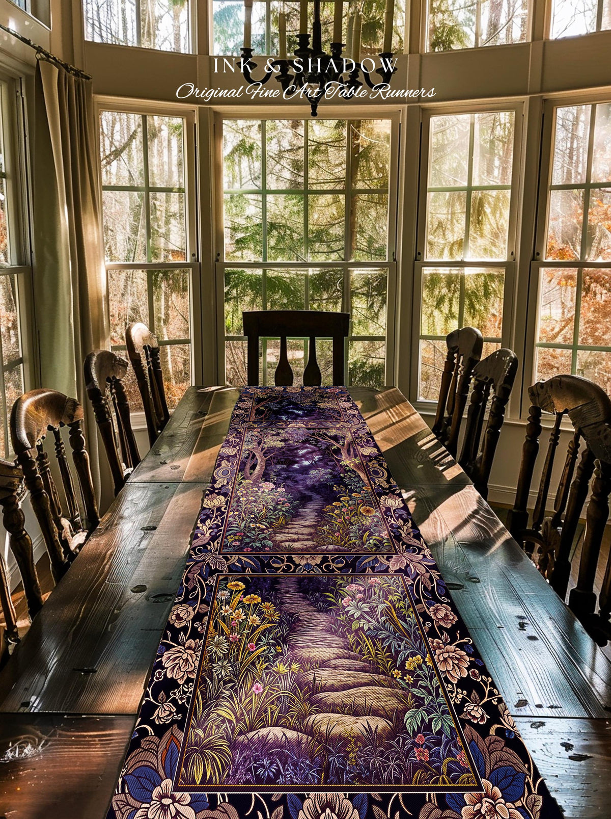 Magical Woodland Mushroom Table Runner | Fairytale Theme Woodland Botanical Aesthetic Whimsical Home Decor Dining Room Housewarming Gift |