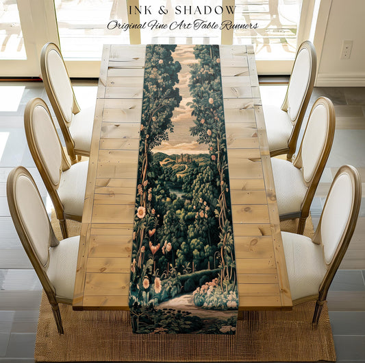 Rosy Forestcore Table Runner | Woodland Castle Dreamy Ethereal Dining Room Aesthetic Princess Housewarming Gift Woodland Medieval Botanical