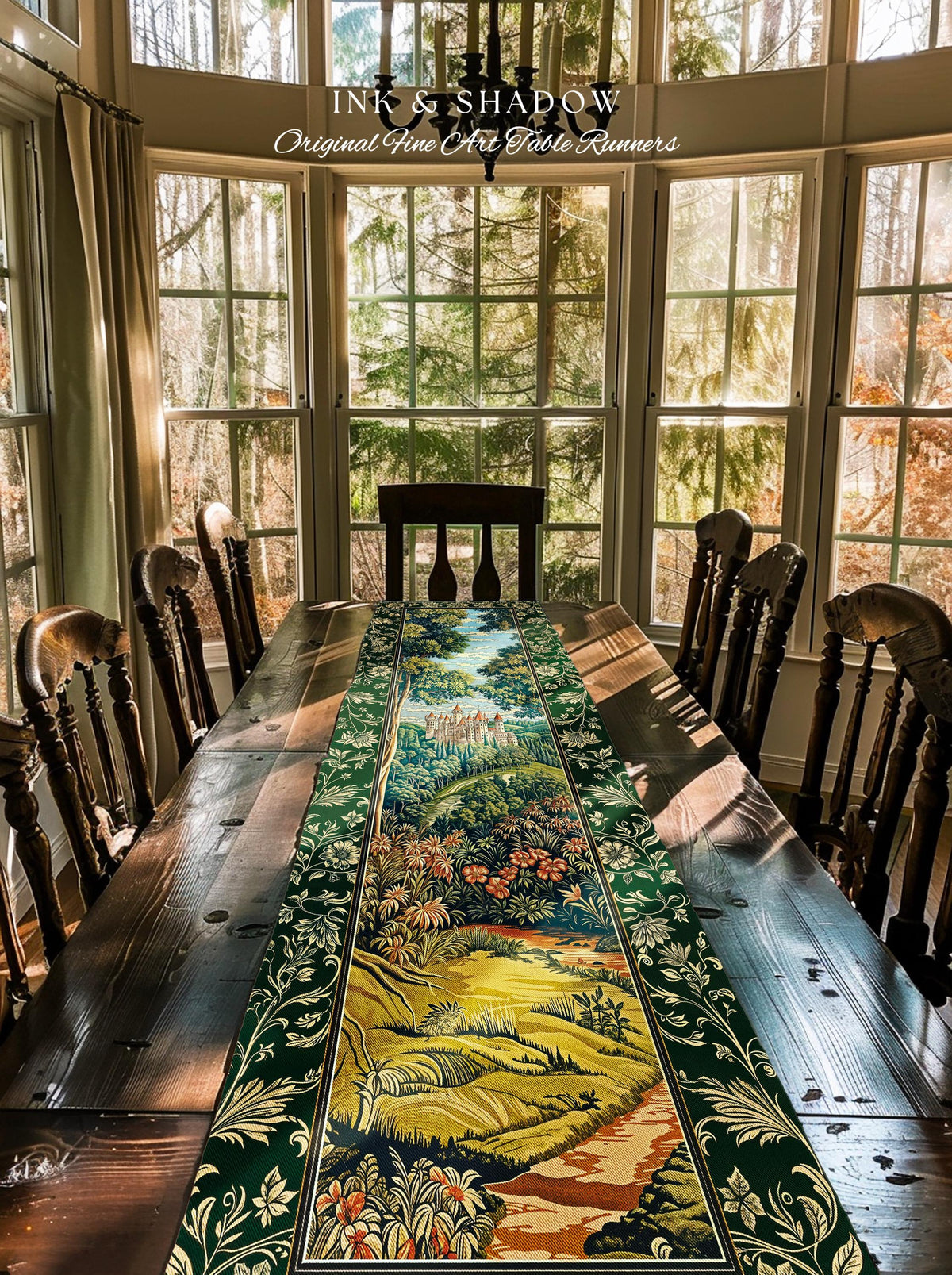 Fairytale Aesthetic Castle Table Runner Fairycore Folklore Inspired Decor | Magical Woodland Dining Room Whimsigothic Ethereal Forest Style