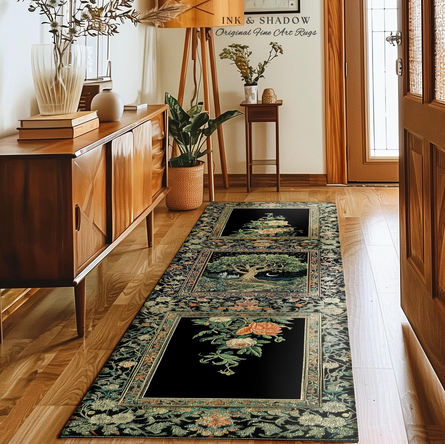 Fairytale Castle Tree of Life Area Rug | Celestial Forest Landscape Starry Sky Decor Witchy Home Aesthetic Mystical Cottagecore Accent Boho