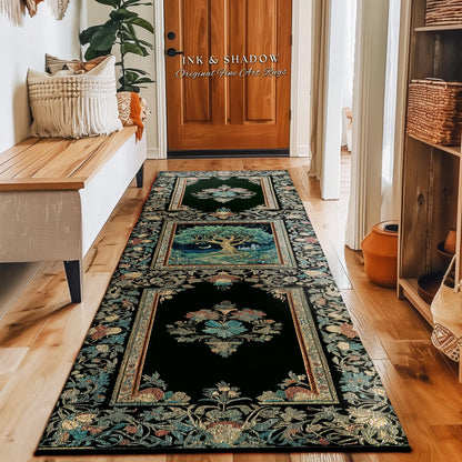 Fantasy Castle Tree of Life Area Rug | Celestial Moon Decor Star Garden Design Folklore Inspired Rug Enchanted Forest Medieval Home Style