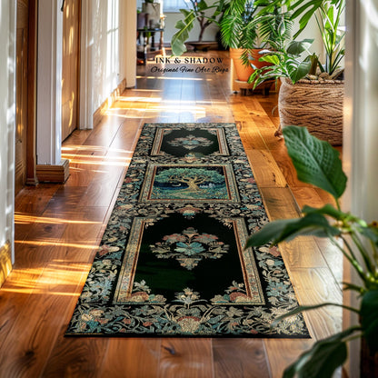 Fantasy Castle Tree of Life Area Rug | Celestial Moon Decor Star Garden Design Folklore Inspired Rug Enchanted Forest Medieval Home Style