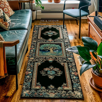 Fantasy Castle Tree of Life Area Rug | Celestial Moon Decor Star Garden Design Folklore Inspired Rug Enchanted Forest Medieval Home Style