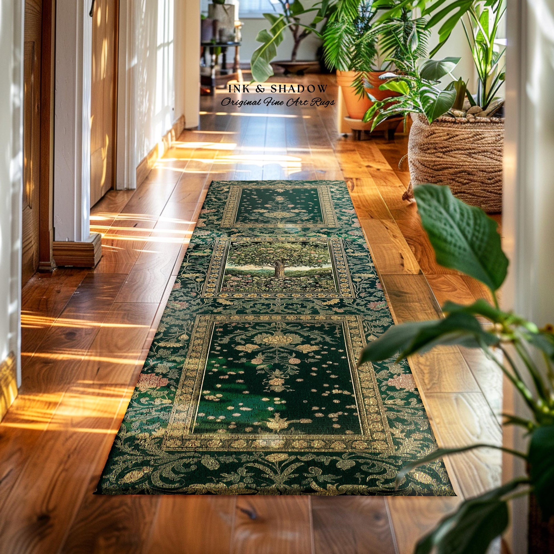 Pastoral Wildflower Garden Tree Area Rug | Floral Mountain Decor Romantic Landscape Home Accent Botanical Nature Rug Romantic Cottagecore |