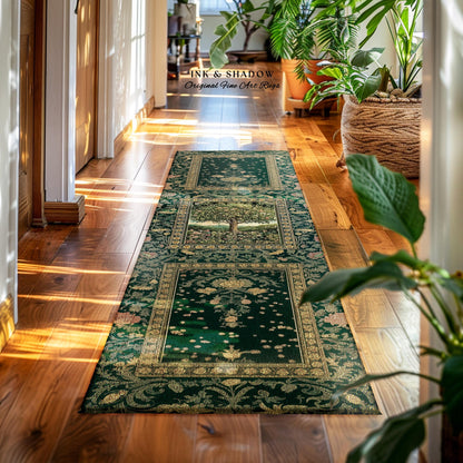 Pastoral Wildflower Garden Tree Area Rug | Floral Mountain Decor Romantic Landscape Home Accent Botanical Nature Rug Romantic Cottagecore |