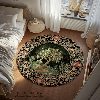 Moonlit Magic Whimsical Tree Area Rug | Celestial Forest Midnight Aesthetic Folklore Fairy Tale Decor Medieval Style Home Accent Celestial