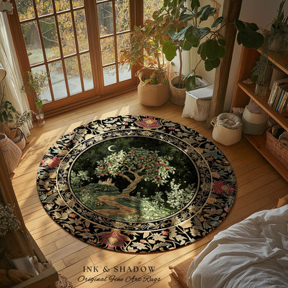 Moonlit Magic Whimsical Tree Area Rug | Celestial Forest Midnight Aesthetic Folklore Fairy Tale Decor Medieval Style Home Accent Celestial