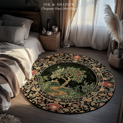 Moonlit Magic Whimsical Tree Area Rug | Celestial Forest Midnight Aesthetic Folklore Fairy Tale Decor Medieval Style Home Accent Celestial