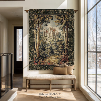 Mystic Castle Book Nook Tapestry Throw Ethereal Fairycore Folklore Aesthetic | Magical Woodland Botanical Blanket Dark Academia Indie Decor