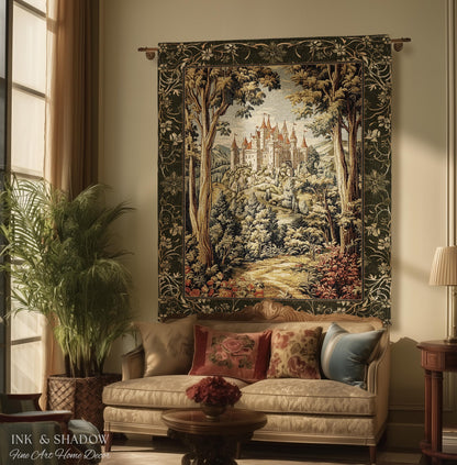 Mystic Castle Book Nook Tapestry Throw Ethereal Fairycore Folklore Aesthetic | Magical Woodland Botanical Blanket Dark Academia Indie Decor