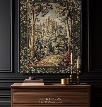 Mystic Castle Book Nook Tapestry Throw Ethereal Fairycore Folklore Aesthetic | Magical Woodland Botanical Blanket Dark Academia Indie Decor