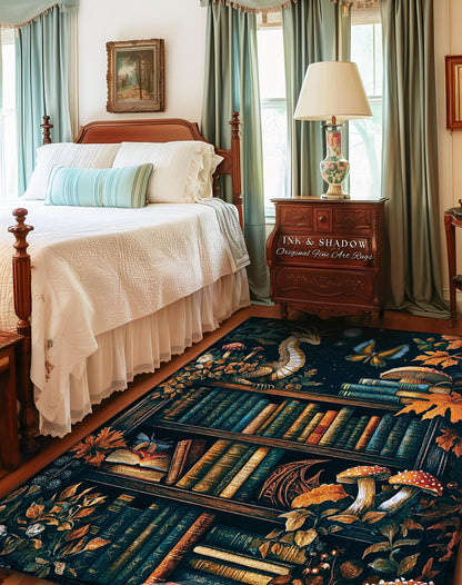 Midnight Magic Literary Dragon Rug Mystic Moon Bookish Home | Whimsigothic Enchanted Academia Art Bookshelf Book Lovers Folklore Fairytale