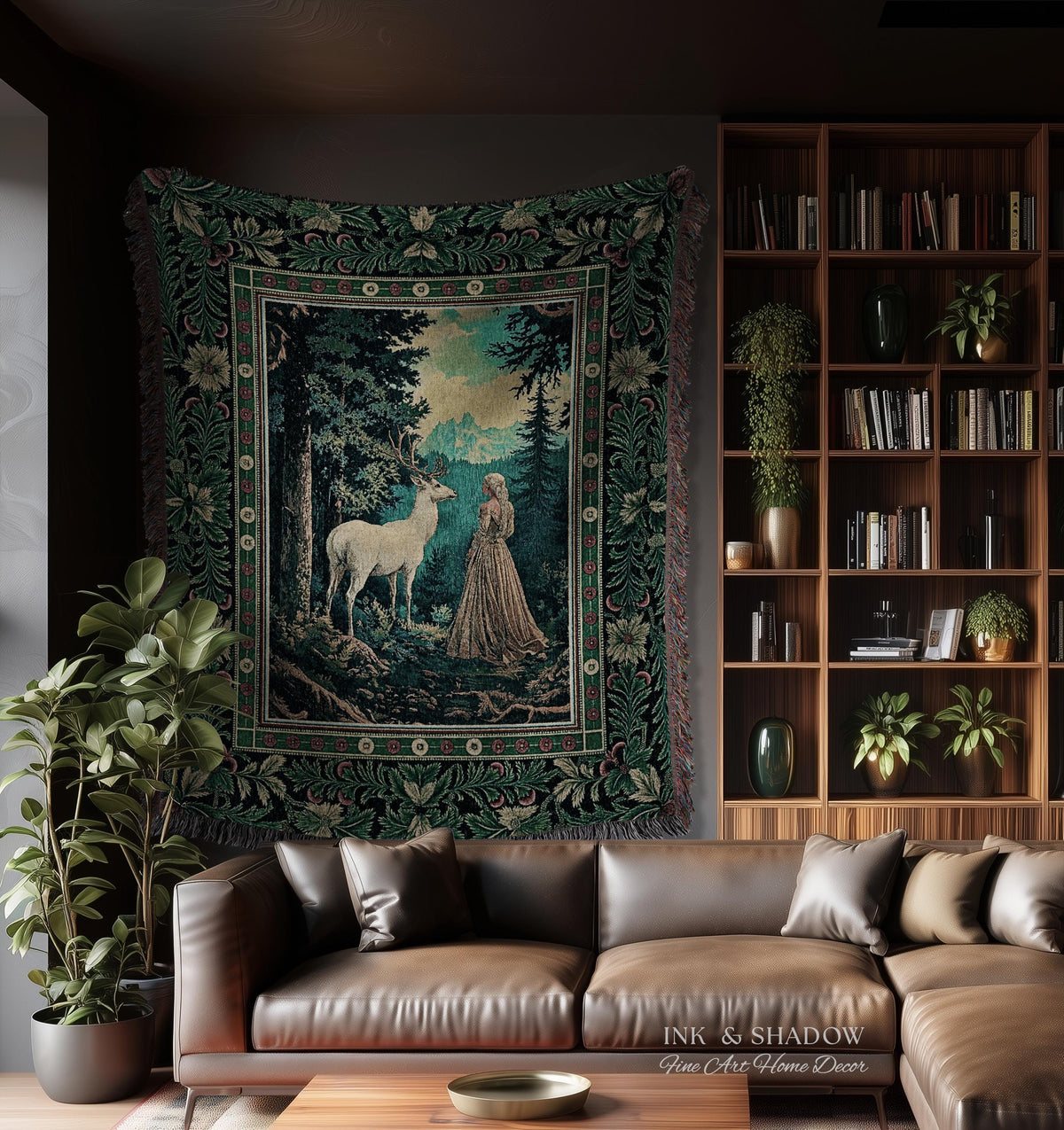 Faerie Realm Mystic Forest Tapestry | Enchanted Gothic Landscape Dark Academia Nature Spirits Woven Throw Blanket Renaissance Magical Art