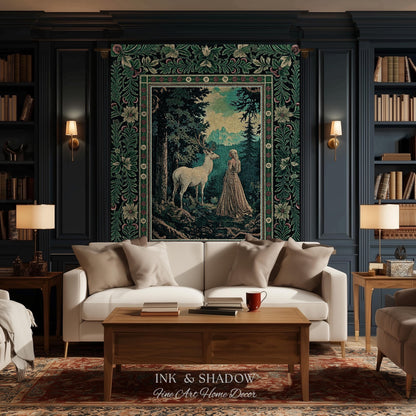 Faerie Realm Mystic Forest Tapestry | Enchanted Gothic Landscape Dark Academia Nature Spirits Woven Throw Blanket Renaissance Magical Art