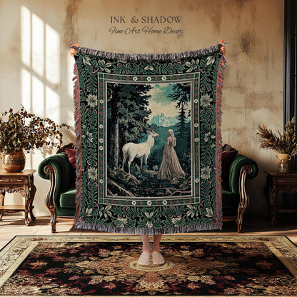 Faerie Realm Mystic Forest Tapestry | Enchanted Gothic Landscape Dark Academia Nature Spirits Woven Throw Blanket Renaissance Magical Art
