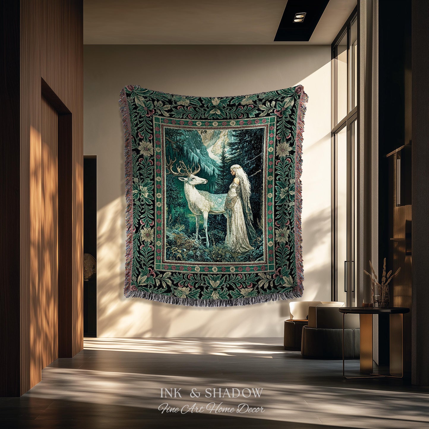 Magic Forest Princess Woven Tapestry | Fairytale Fantasy Renaissance Dark Academia Forest Spirit Ethereal Woodland Folklore Throw Blanket