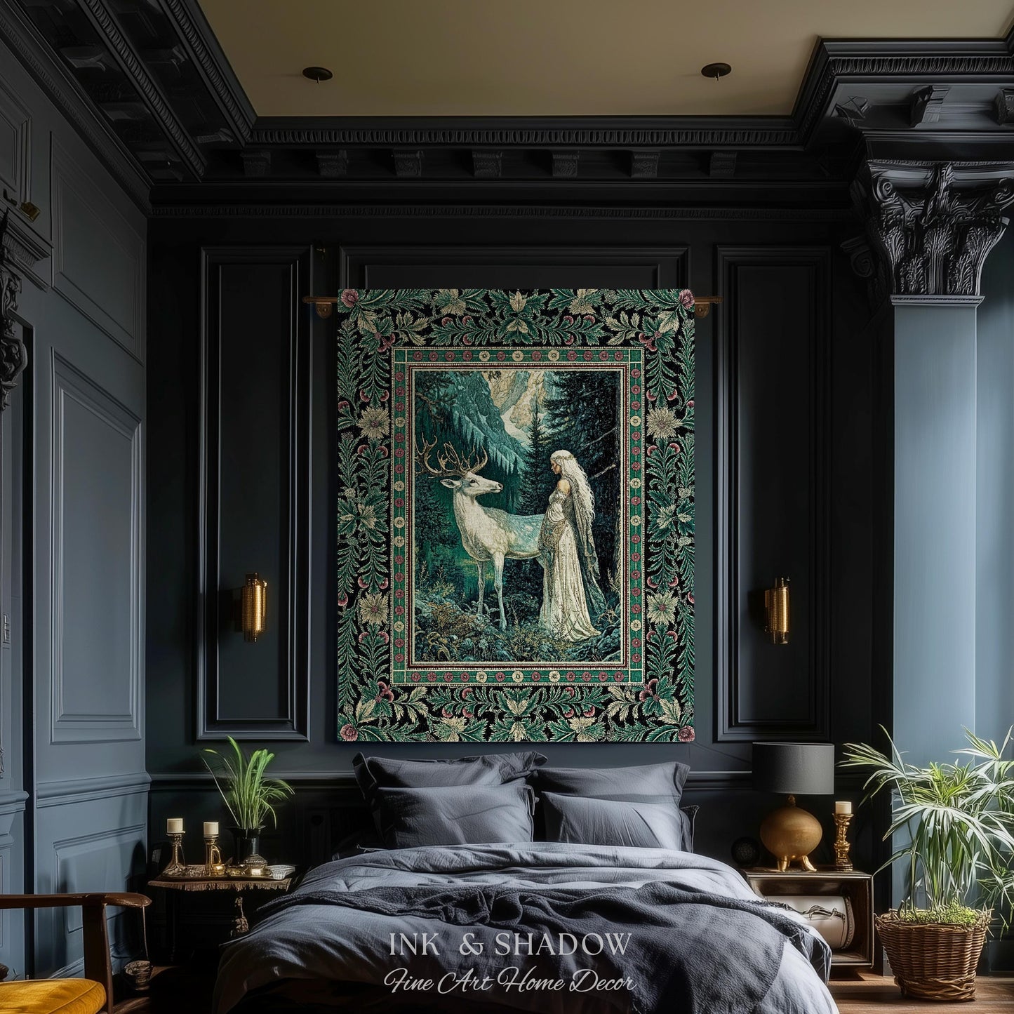 Magic Forest Princess Woven Tapestry | Fairytale Fantasy Renaissance Dark Academia Forest Spirit Ethereal Woodland Folklore Throw Blanket