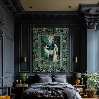 Magic Forest Princess Woven Tapestry | Fairytale Fantasy Renaissance Dark Academia Forest Spirit Ethereal Woodland Folklore Throw Blanket