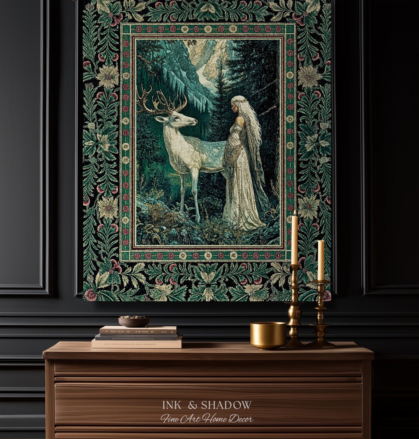 Magic Forest Princess Woven Tapestry | Fairytale Fantasy Renaissance Dark Academia Forest Spirit Ethereal Woodland Folklore Throw Blanket