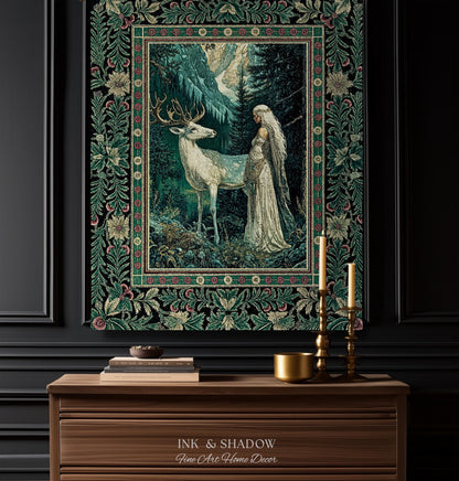 Magic Forest Princess Woven Tapestry | Fairytale Fantasy Renaissance Dark Academia Forest Spirit Ethereal Woodland Folklore Throw Blanket