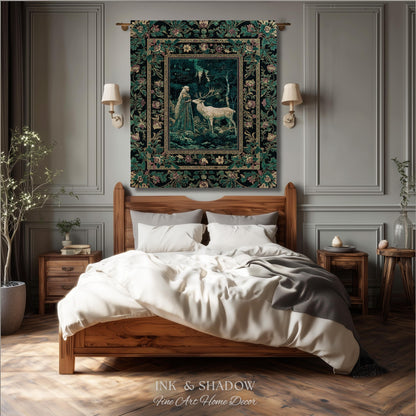 Moody Magic Forest Spirits Woven Tapestry | Dark Nature Renaissance Botanical Cottagecore Medieval Folklore Inspired Fantasy Throw Blanket