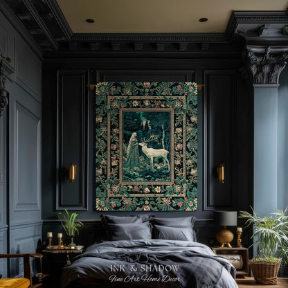 Moody Magic Forest Spirits Woven Tapestry | Dark Nature Renaissance Botanical Cottagecore Medieval Folklore Inspired Fantasy Throw Blanket
