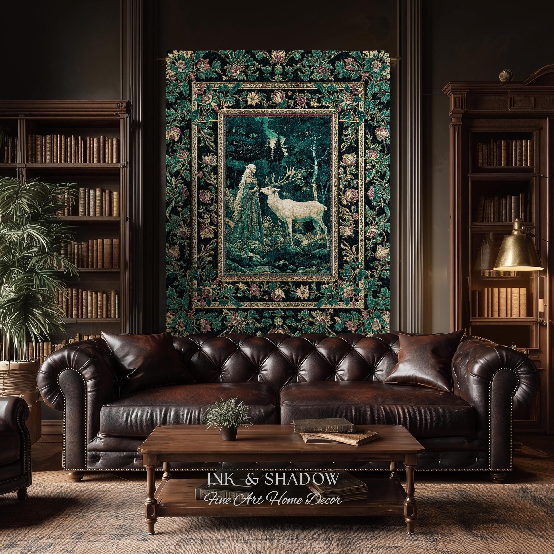 Moody Magic Forest Spirits Woven Tapestry | Dark Nature Renaissance Botanical Cottagecore Medieval Folklore Inspired Fantasy Throw Blanket