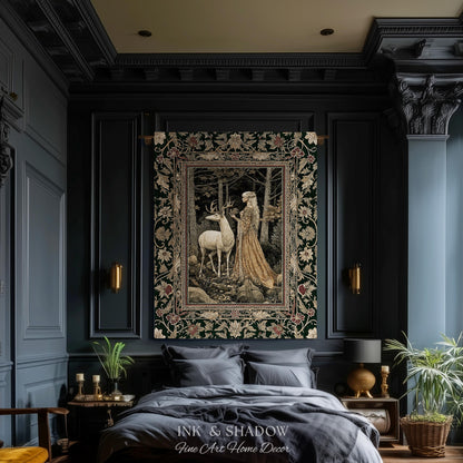 Elven Princess Mystic Woodland Woven Tapestry | Forest Nymph Renaissance Fairycore Magical Gothic Woods Ethereal Victorian Art Throw Blanket