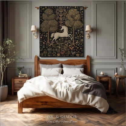 Medieval Unicorn Art Blanket Woven | Whimsical Room Decor Tapestry Cottagecore | Fairycore Aesthetic Room Decor Magical Tapestry Unicorn Art