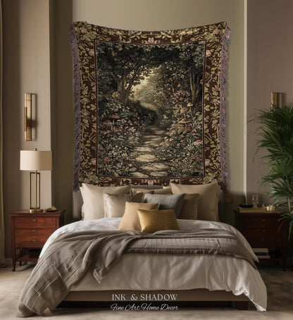 Fairy Ethereal Forest Woven Blanket | Mystic Dark Academia Folklore Inspired Fairy Aesthetic Tapestry Magic Dark Bedroom Medieval Botanical