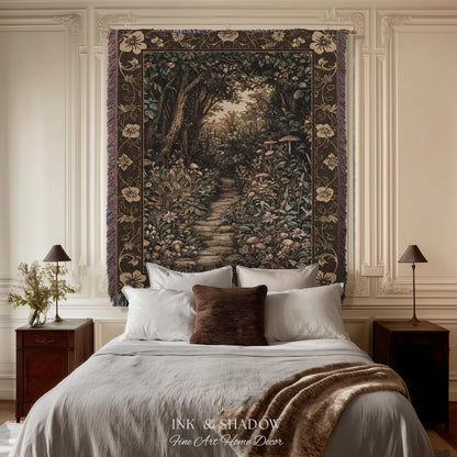 Mushroom Forest Magical Woodland Tapestry Blanket Ethereal Mystic Academia, Vintage Folklore Art Forest Fairycore Whimsigoth Medieval Throw
