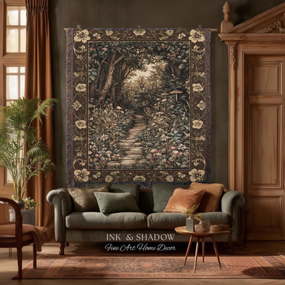 Mushroom Forest Magical Woodland Tapestry Blanket Ethereal Mystic Academia, Vintage Folklore Art Forest Fairycore Whimsigoth Medieval Throw