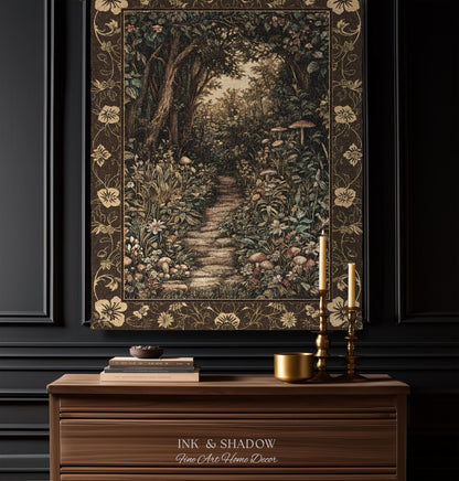 Mushroom Forest Magical Woodland Tapestry Blanket Ethereal Mystic Academia, Vintage Folklore Art Forest Fairycore Whimsigoth Medieval Throw