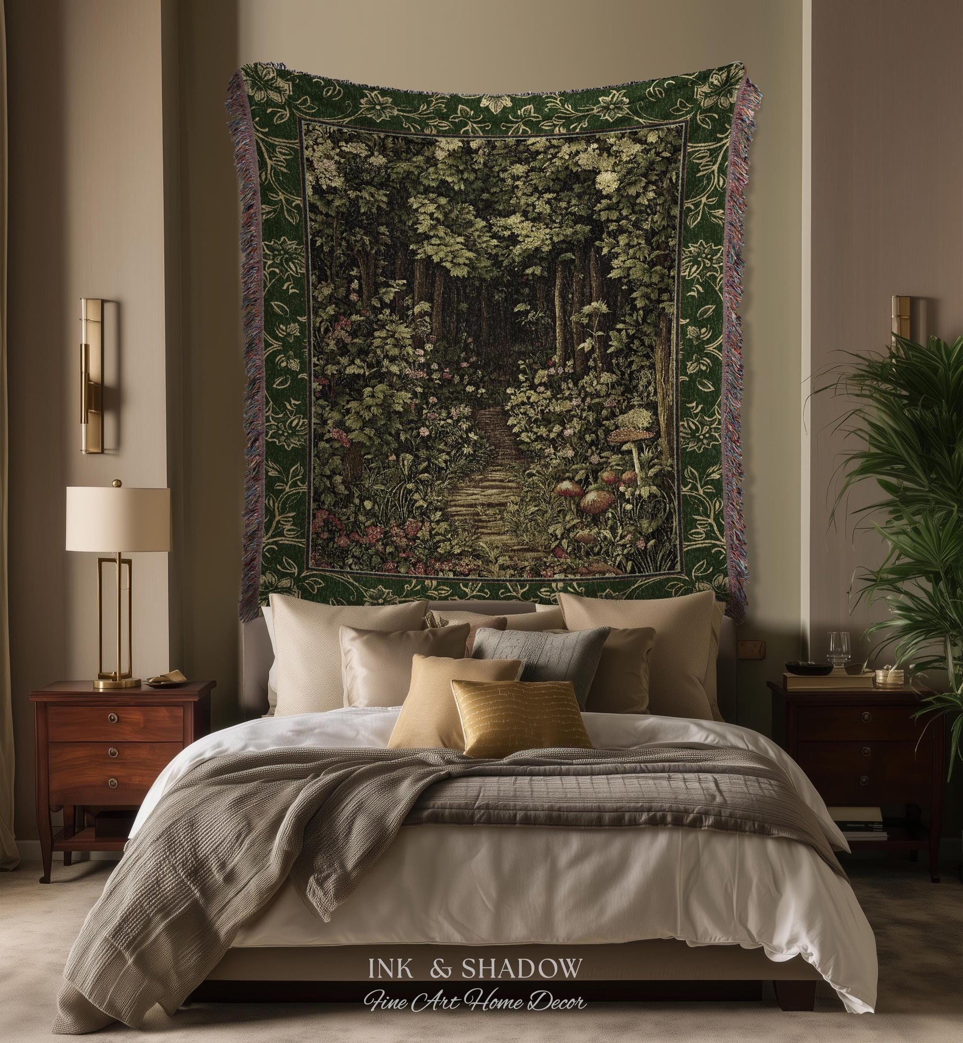 Fairytale Forest Botanical Throw Blanket | Mystic Aesthetic Woodland Home Magical Decor Plant Loving Bedroom Housewarming Gift Emerald Woods