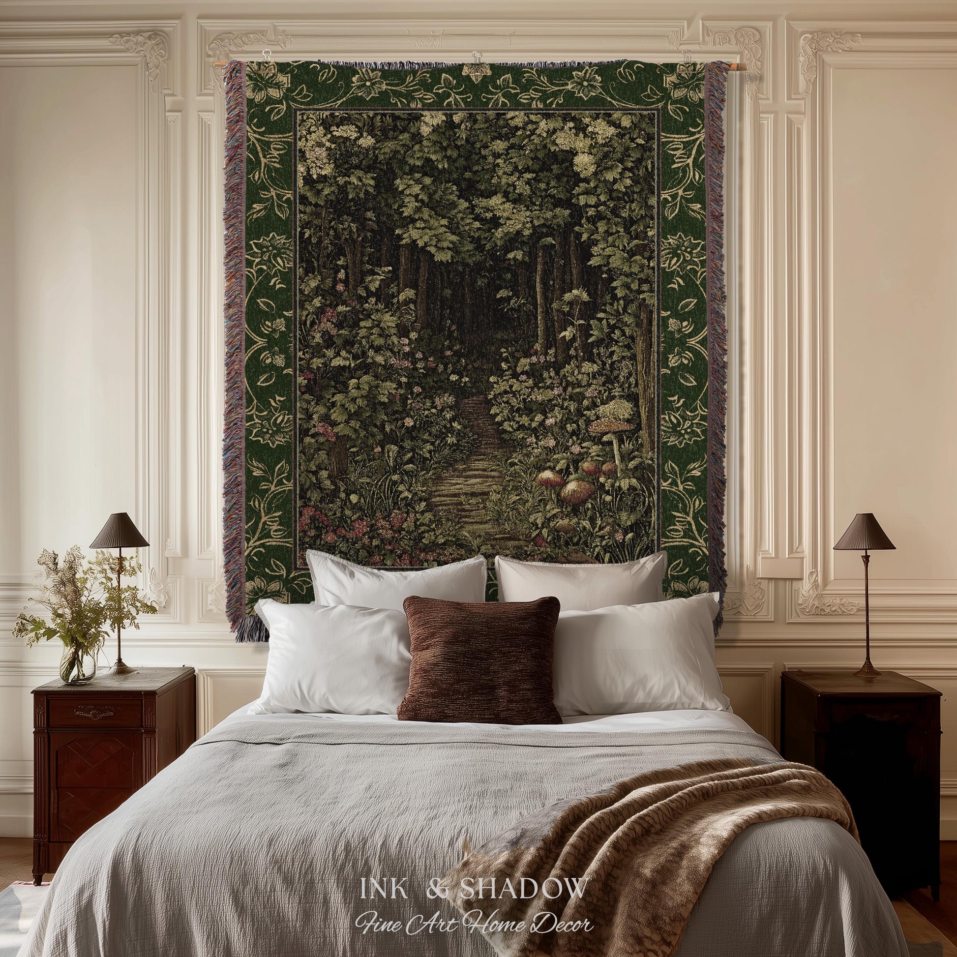 Fairytale Forest Botanical Throw Blanket | Mystic Aesthetic Woodland Home Magical Decor Plant Loving Bedroom Housewarming Gift Emerald Woods