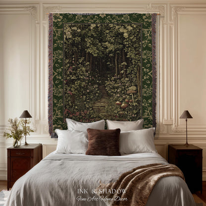 Fairytale Forest Botanical Throw Blanket | Mystic Aesthetic Woodland Home Magical Decor Plant Loving Bedroom Housewarming Gift Emerald Woods