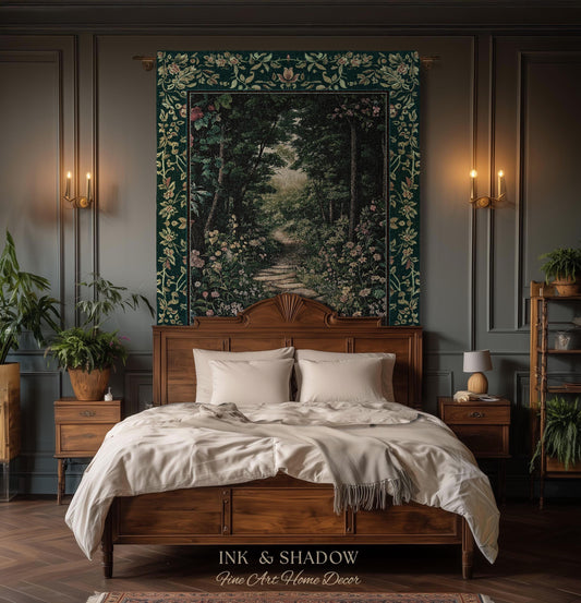 Woodland Forest Cottagecore Blanket | Fairycore Aesthetic Magical Woodland Bedroom Emerald Green Home Decor Whimsigothic Tapestry Indie Room