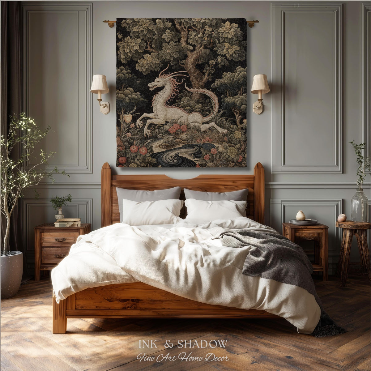 Medieval Dragon Blanket Woven | Crowcore Tapestry Cottagecore Room Decor Dark Academia Aesthetic Gothic Maximalist Gift For Goths Throw |