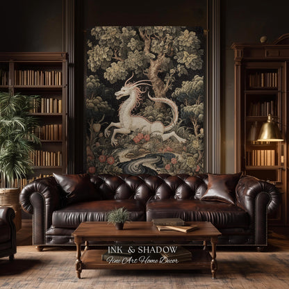 Medieval Dragon Blanket Woven | Crowcore Tapestry Cottagecore Room Decor Dark Academia Aesthetic Gothic Maximalist Gift For Goths Throw |