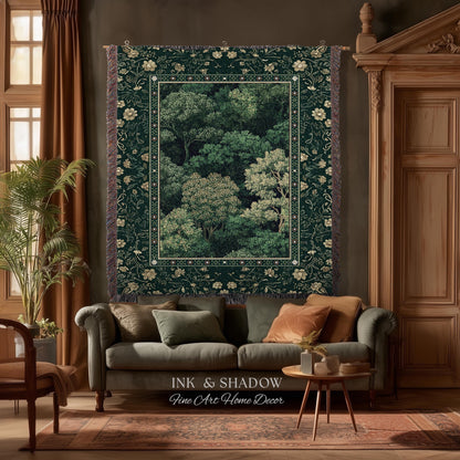 Lush Botanical Green Woven Blanket | Forest Theme Woodsy Aesthetic Living Room Green Home Decor Housewarming Gift Emerald Bedroom Tapestry |