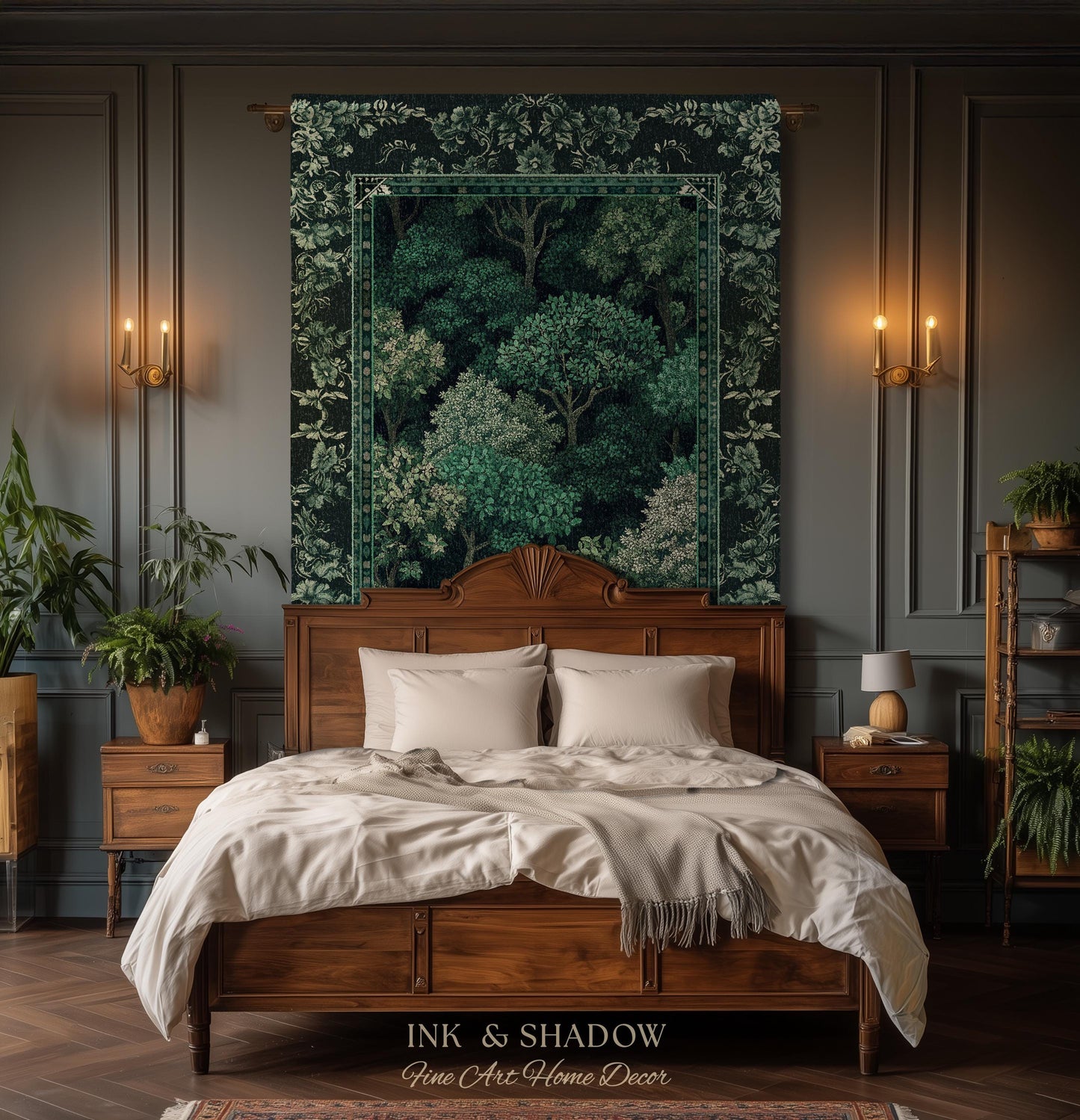 Verdant Greenery Botanical Woven Coverlet | Woodland Magical Aesthetic Living Room Green Tapestry Plant Loving Bedroom Blanket Gift Emerald