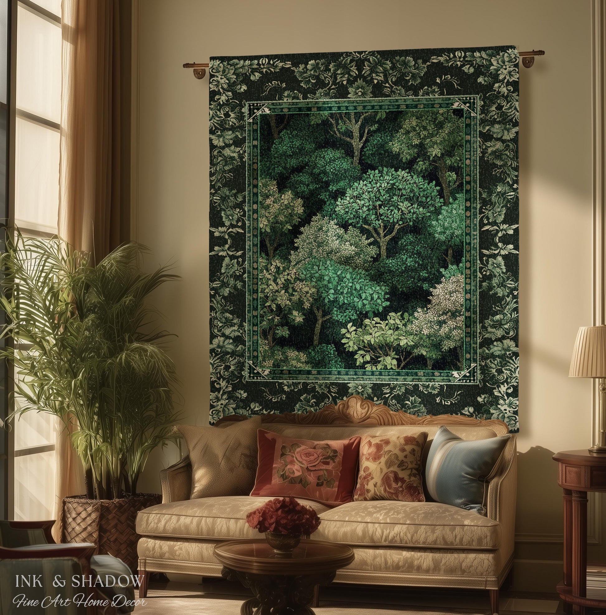 Verdant Greenery Botanical Woven Coverlet | Woodland Magical Aesthetic Living Room Green Tapestry Plant Loving Bedroom Blanket Gift Emerald