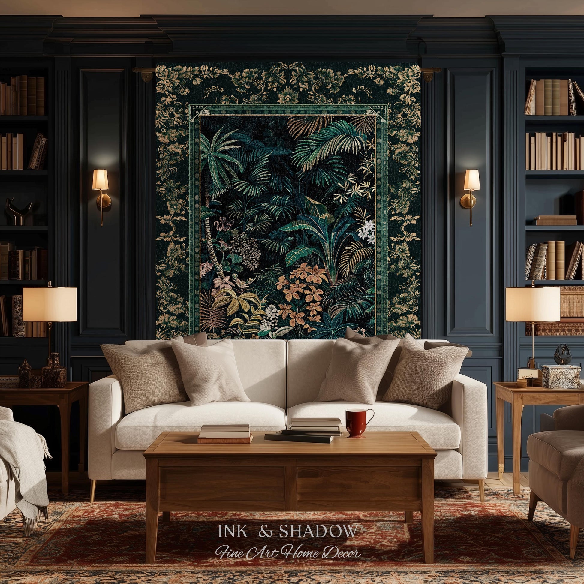 Jungle Foliage Botanical Throw Blanket | Bohemian Aesthetic Woodland Living Room Emerald Green Home Decor Plant Theme Indie Bedroom Tapestry
