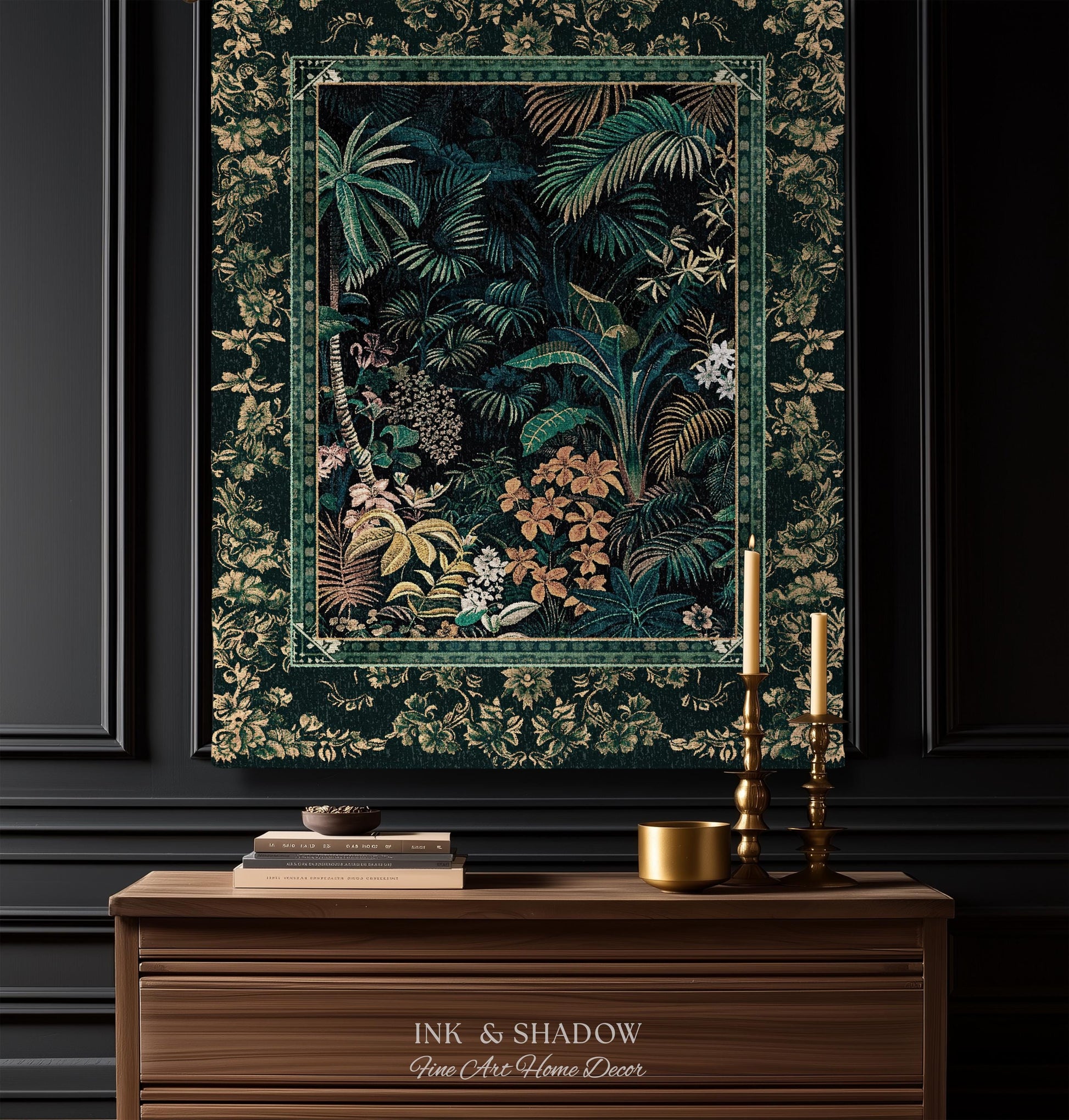 Jungle Foliage Botanical Throw Blanket | Bohemian Aesthetic Woodland Living Room Emerald Green Home Decor Plant Theme Indie Bedroom Tapestry