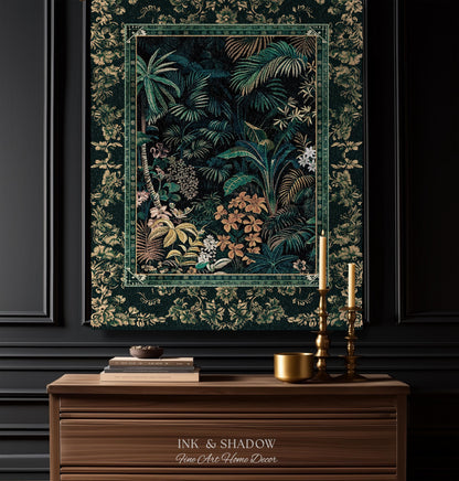 Jungle Foliage Botanical Throw Blanket | Bohemian Aesthetic Woodland Living Room Emerald Green Home Decor Plant Theme Indie Bedroom Tapestry