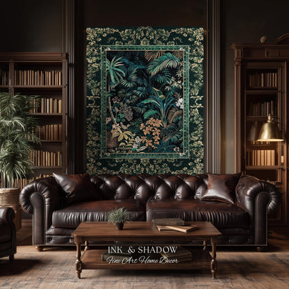 Jungle Foliage Botanical Throw Blanket | Bohemian Aesthetic Woodland Living Room Emerald Green Home Decor Plant Theme Indie Bedroom Tapestry