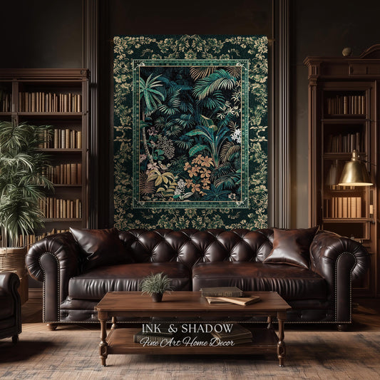 Jungle Foliage Botanical Throw Blanket | Bohemian Aesthetic Woodland Living Room Emerald Green Home Decor Plant Theme Indie Bedroom Tapestry