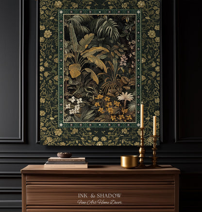 Whimsical Botanical Jungle Woven Tapestry, Forest Aesthetic Woodland Living Room Mystical Home Decor Plant Themed Ethereal Book Nook Blanket